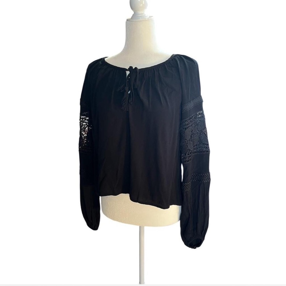 Shyanne Black lace long sleeve top with tie front